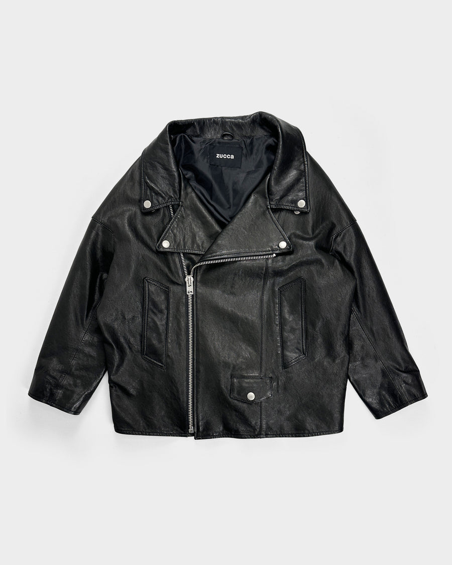 Cabane de Zucca Black Leather Cropped Jacket 2000's