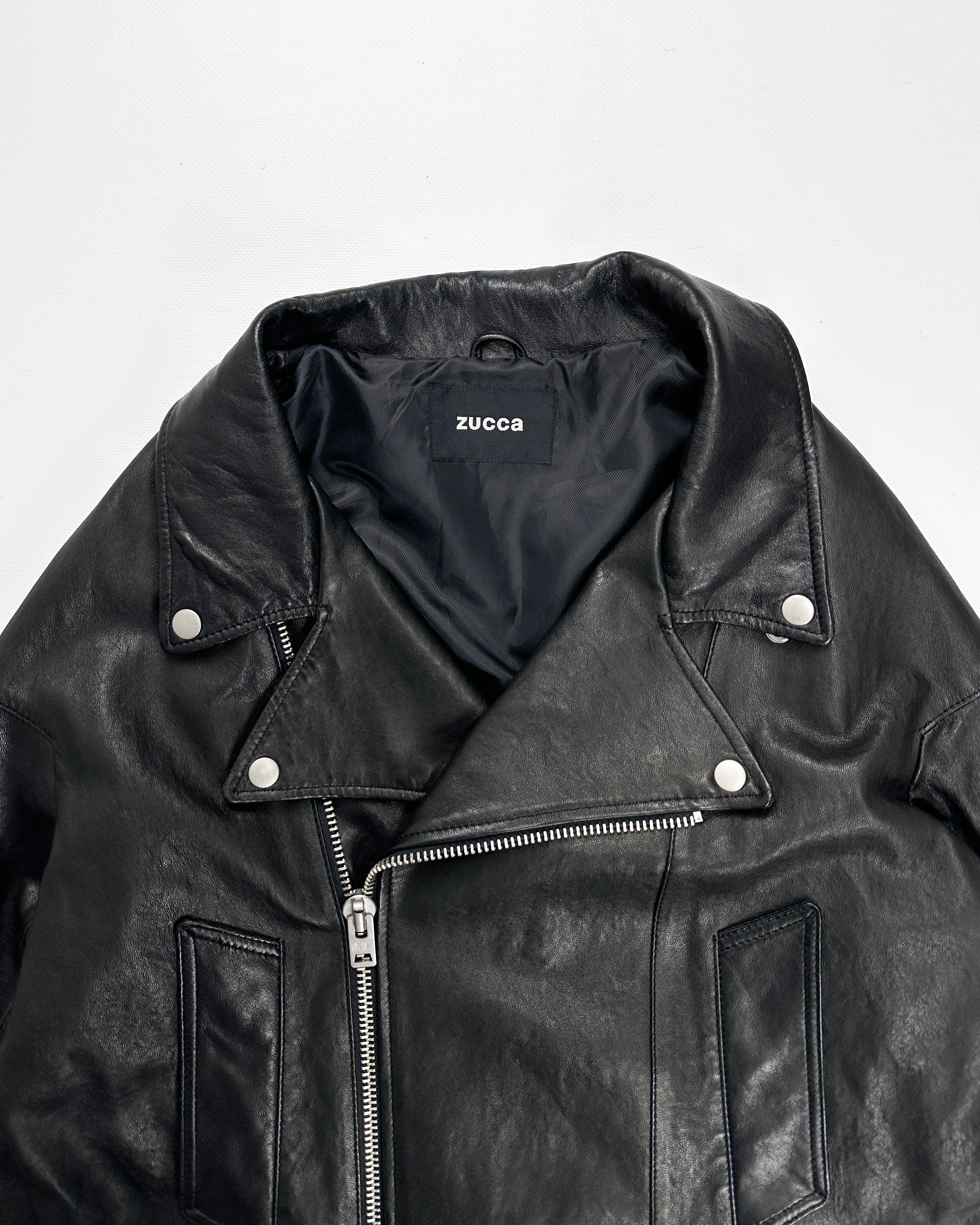 Cabane de Zucca Black Leather Cropped Jacket 2000's - Vintagetts