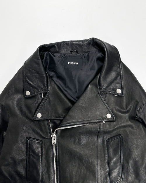 Cabane de Zucca Black Leather Cropped Jacket 2000's