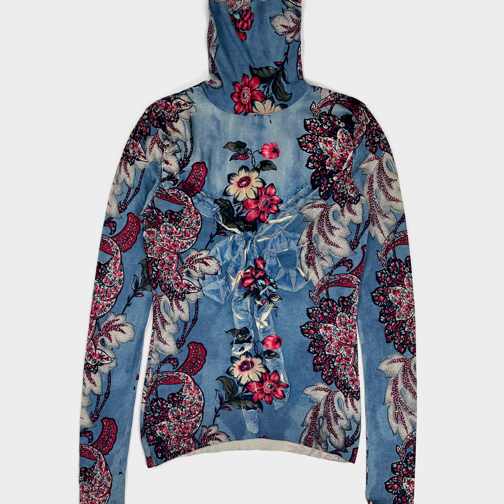 Kenzo Floral Print Silk + Cashmere Top 2000's