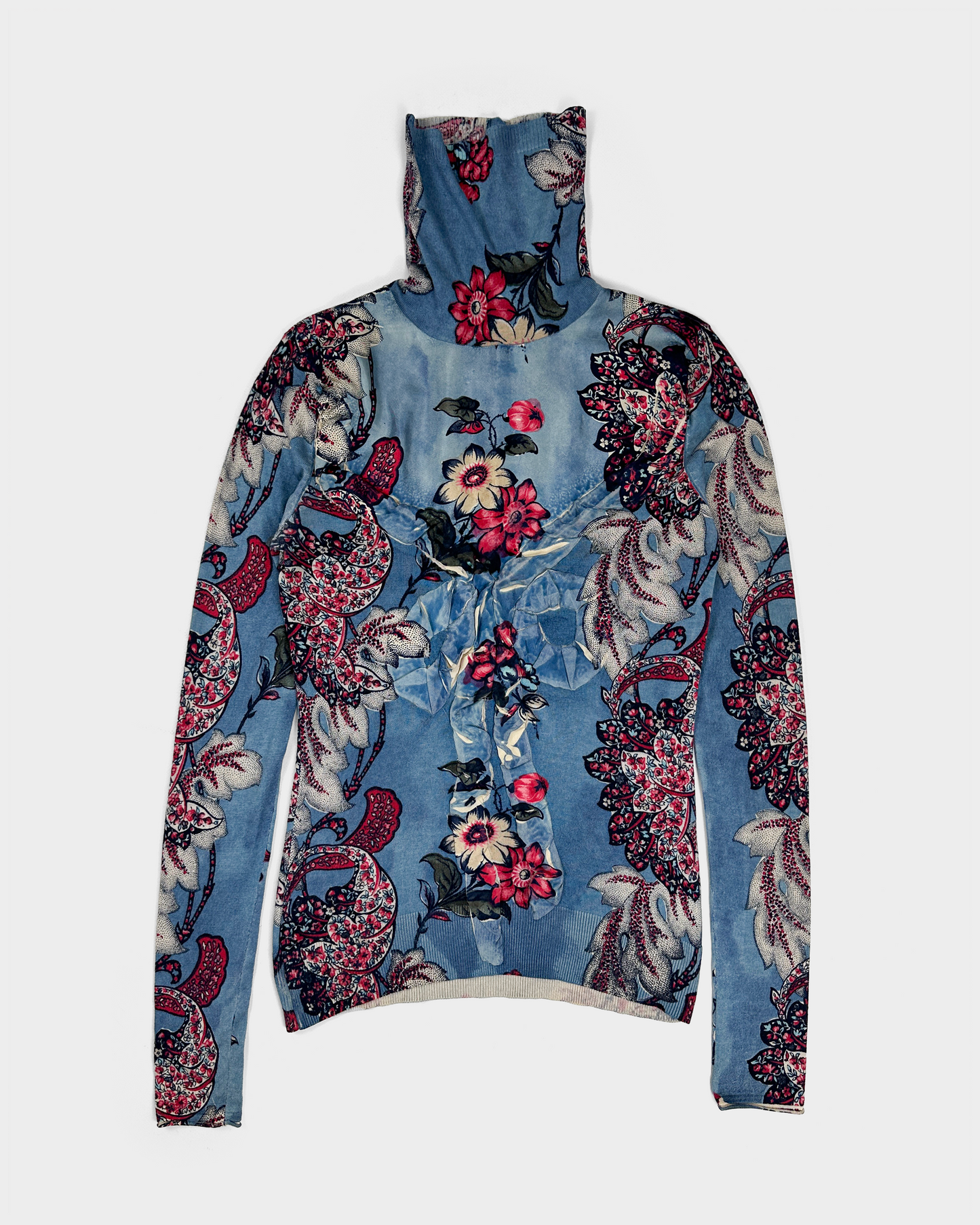 Kenzo Floral Print Silk + Cashmere Top 2000's