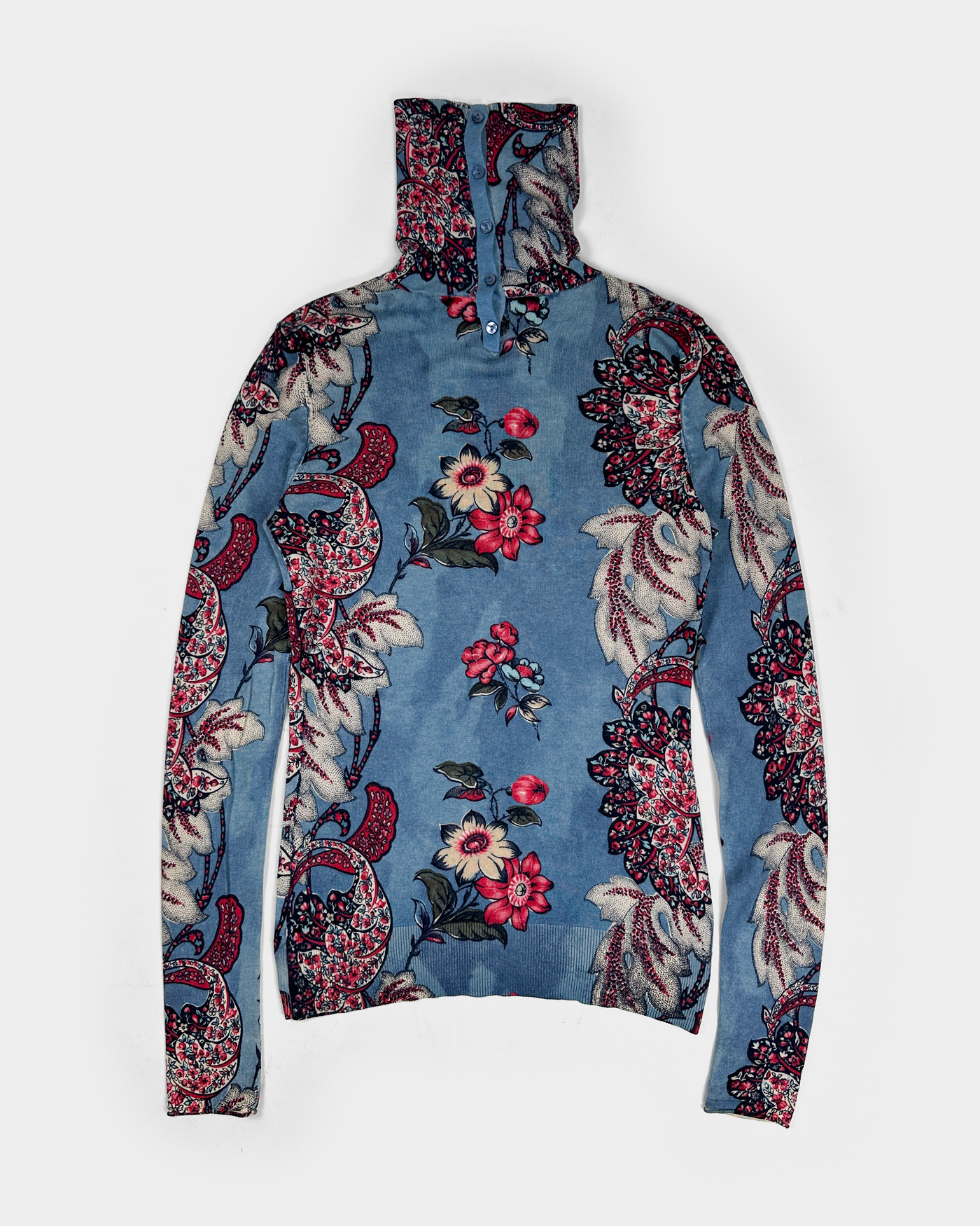 Kenzo Floral Print Silk + Cashmere Top 2000's