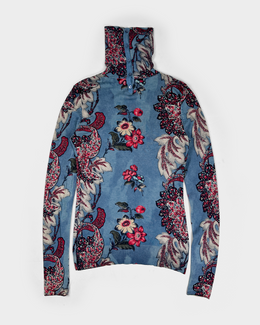 Kenzo Floral Print Silk + Cashmere Top 2000's