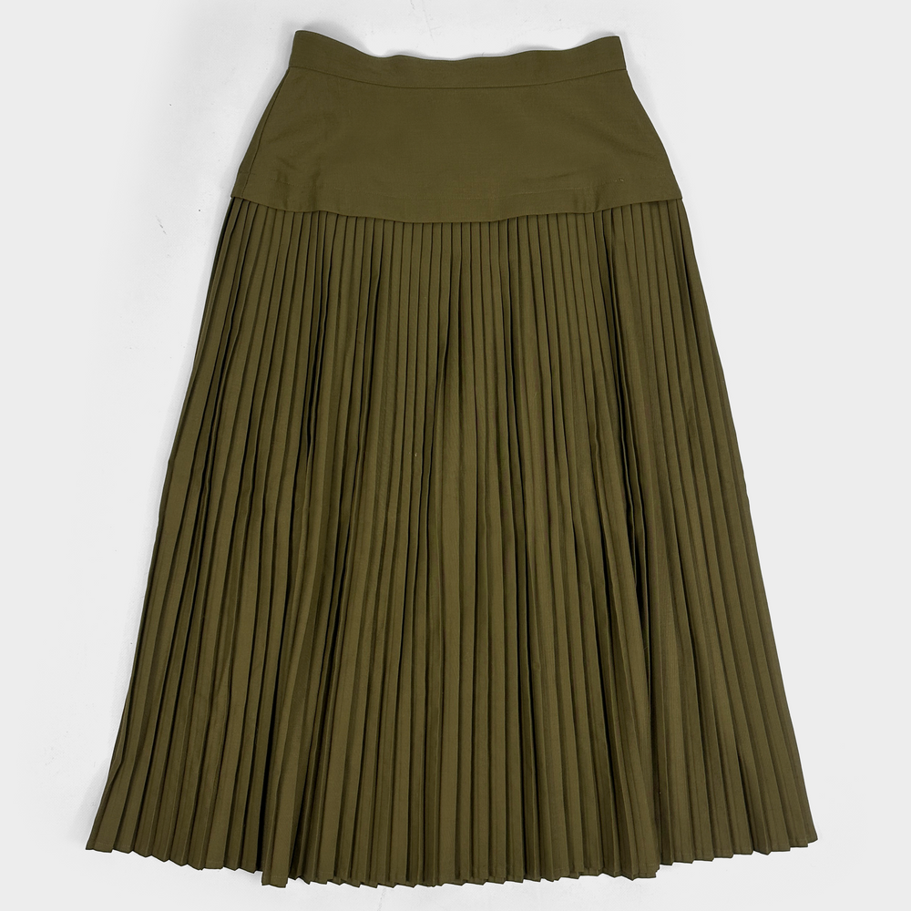 Kenzo 2-Texture Pleated Green Wool Skirt 1990's