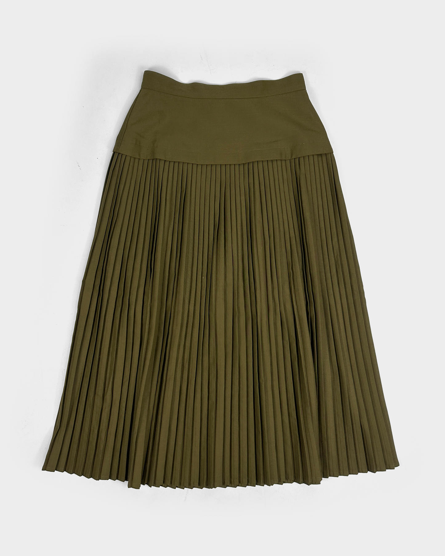 Kenzo 2-Texture Pleated Green Wool Skirt 1990's