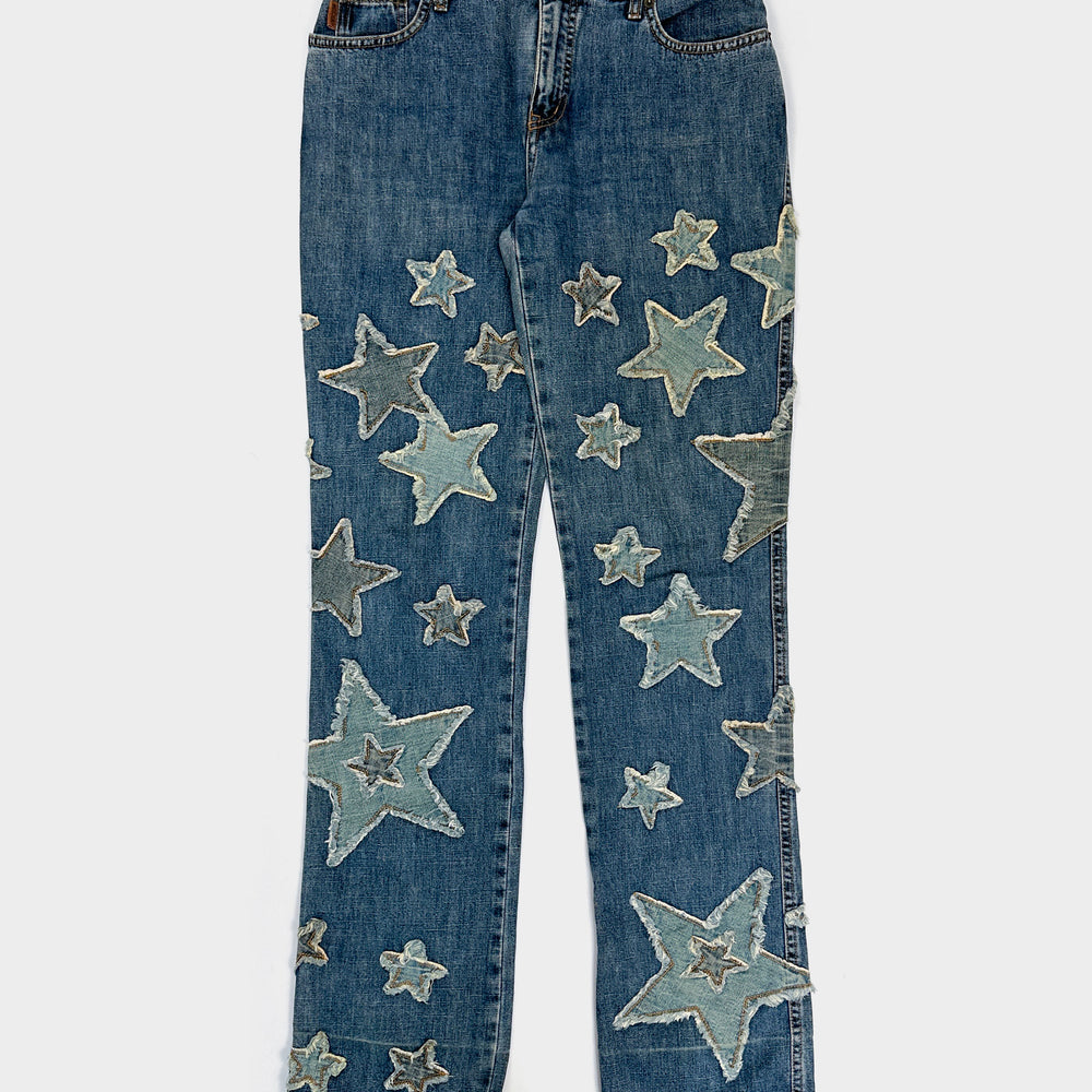 Moschino Stars Patched Denim Pants 1990's