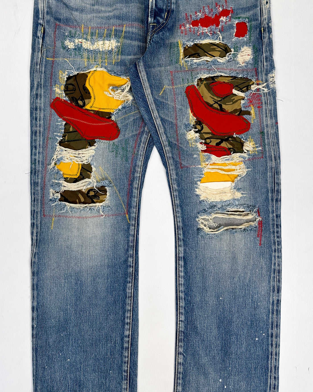 Hysteric Glamour Distressed Patches Bootcut Denim Pants 2000's