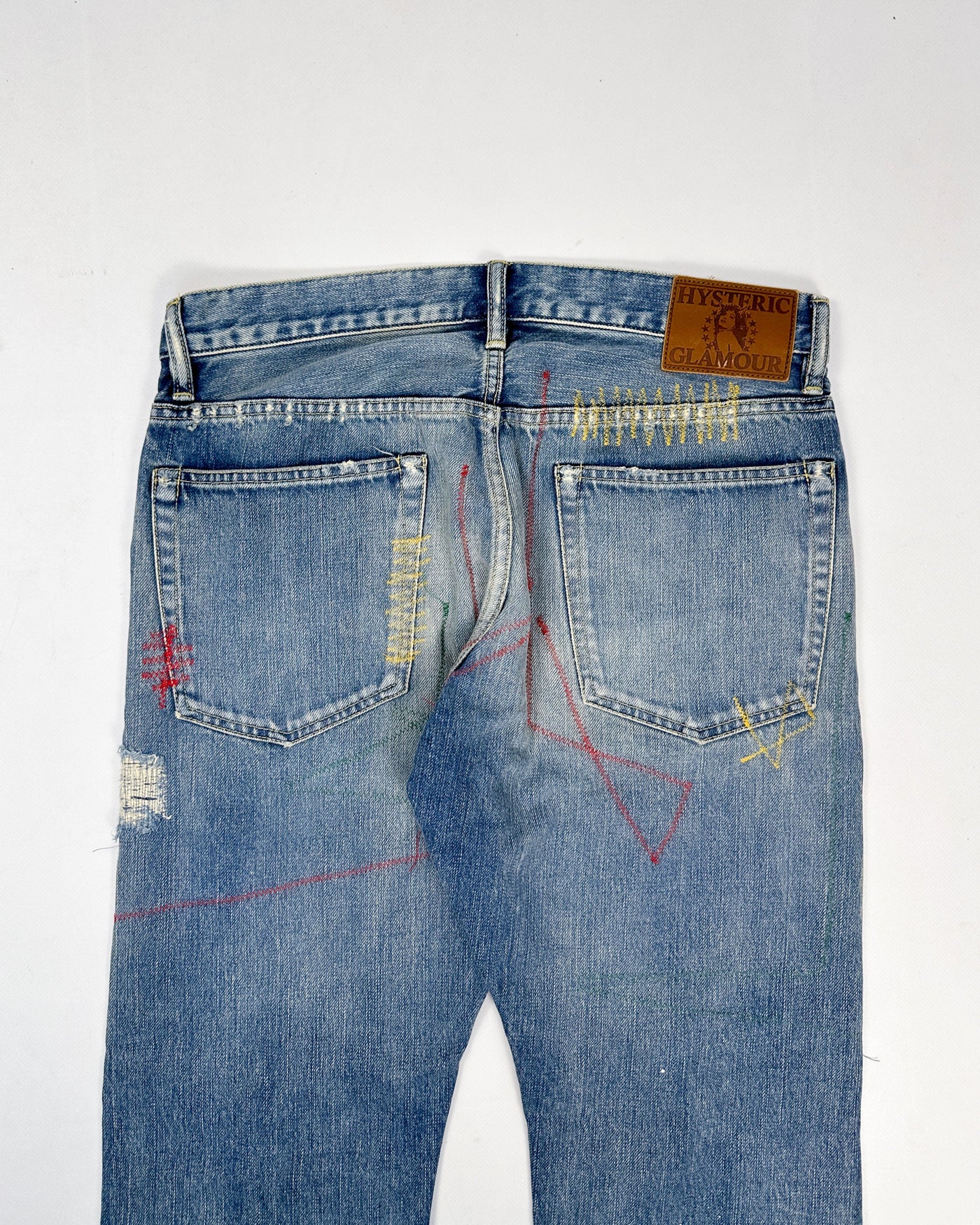 Hysteric Glamour Distressed Patches Bootcut Denim Pants 2000's