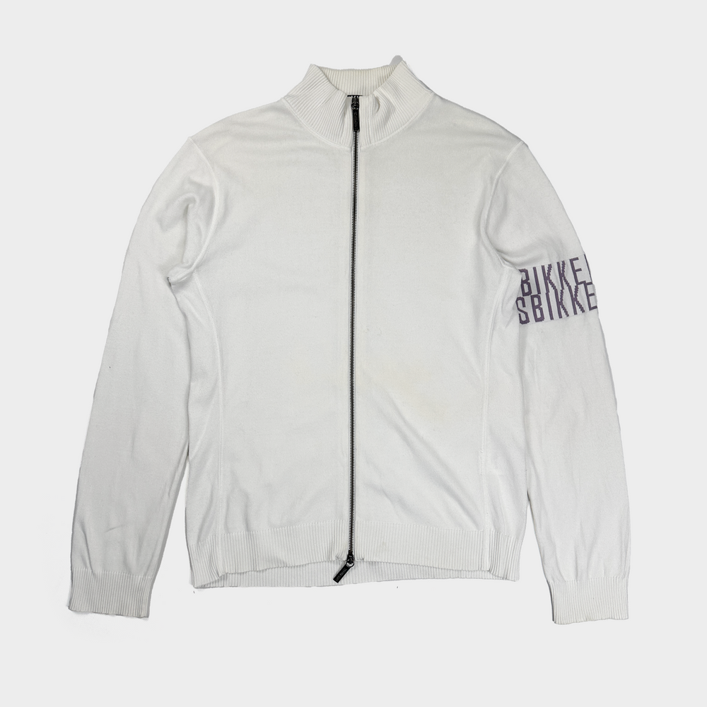 Dirk Bikkembergs Purple Logo White Cotton Zip-up 2000's