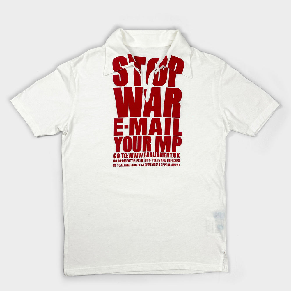 Katharine Hamnett "Stop War" White Printed Polo Tee 2003