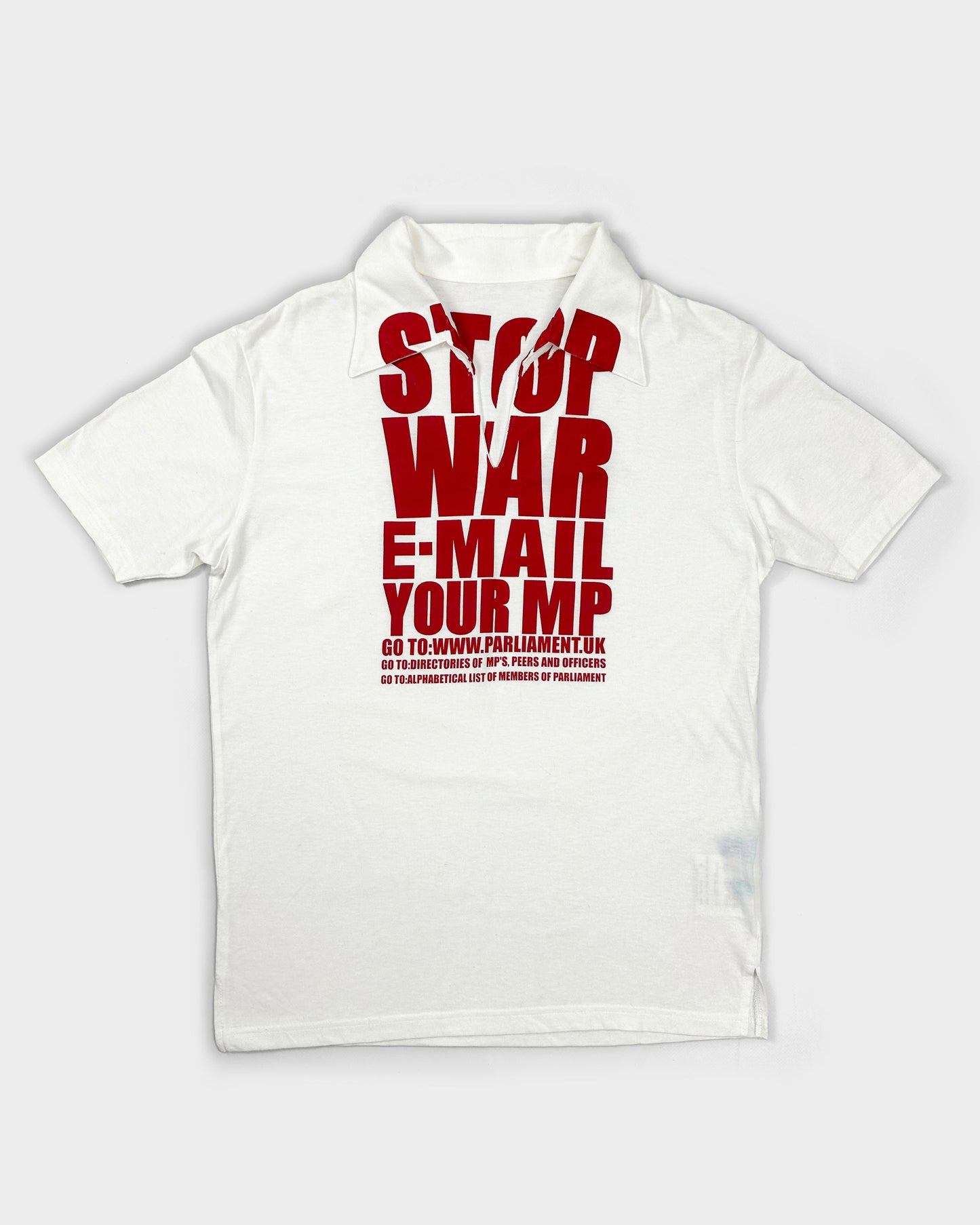 Katharine Hamnett "Stop War" White Printed Polo Tee 2003