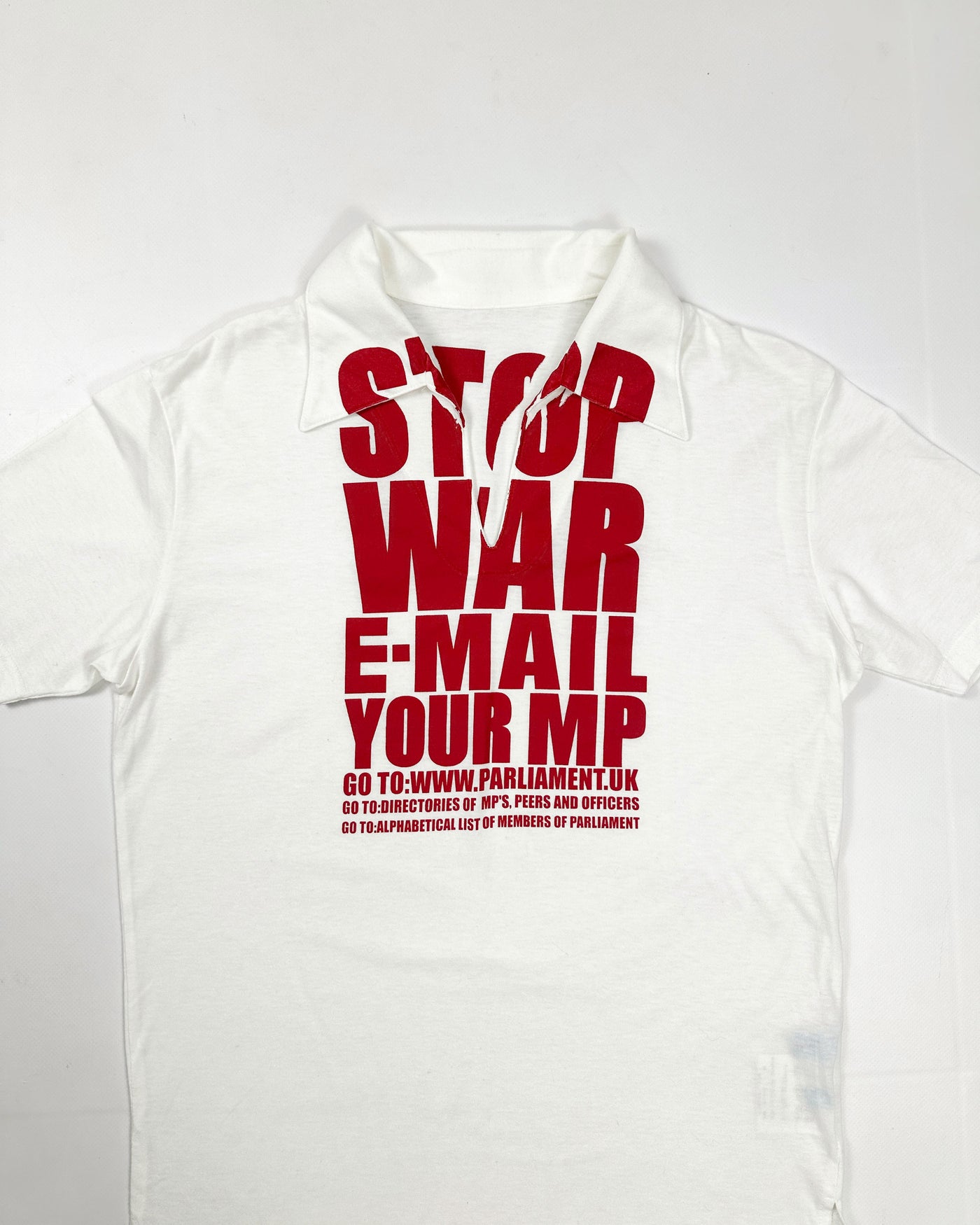 Katharine Hamnett "Stop War" White Printed Polo Tee 2003