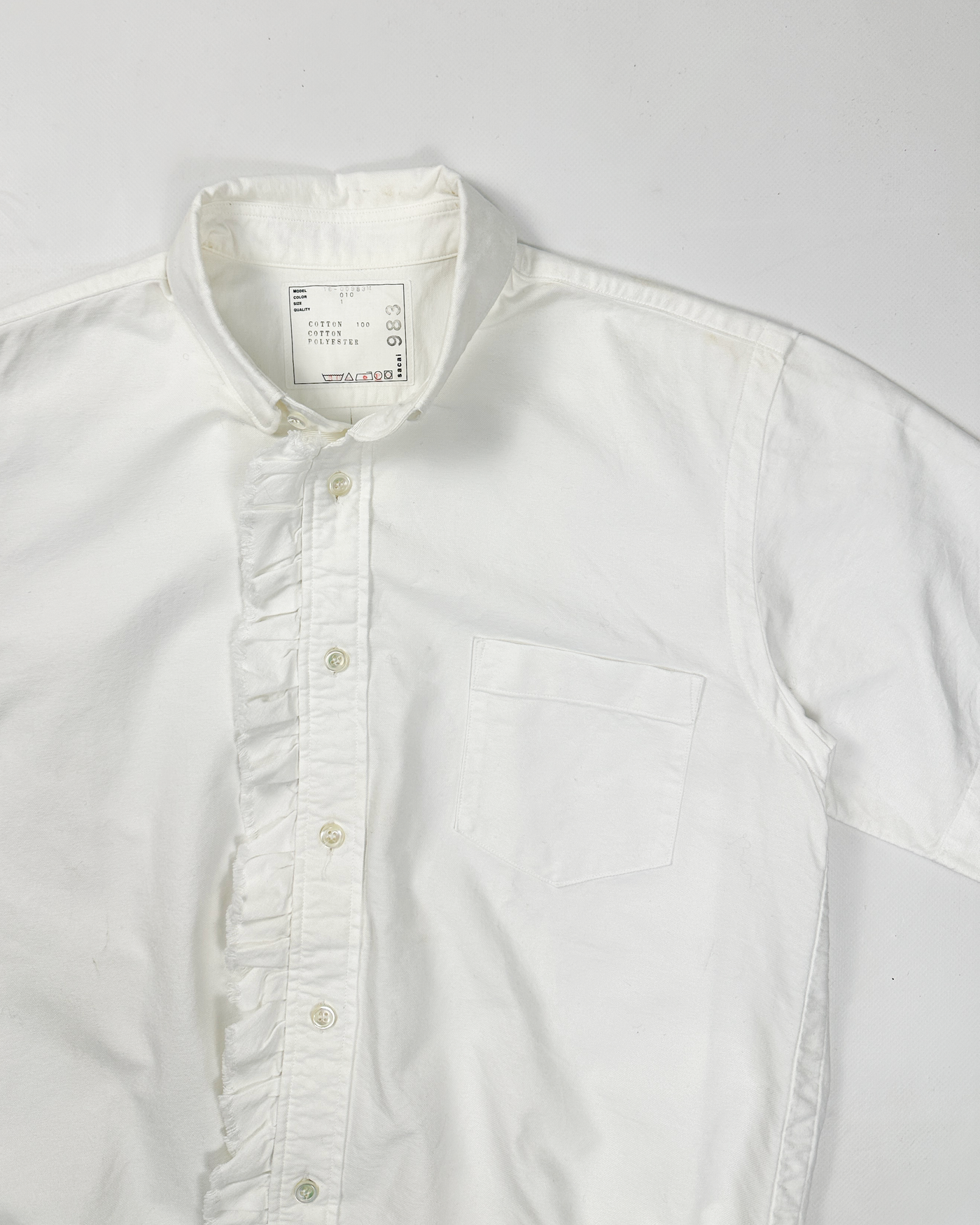 Sacai White Frills Cotton Shirt 2000's