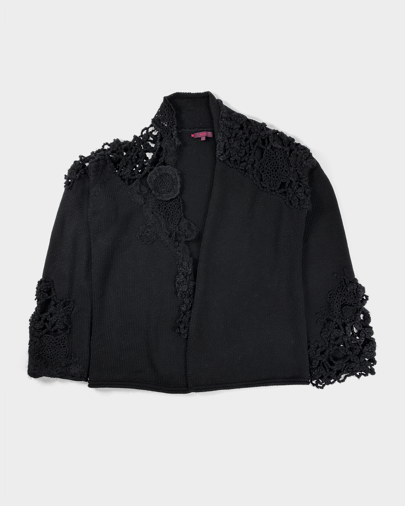 Kenzo Crochet Black Wool Cardigan 1990's