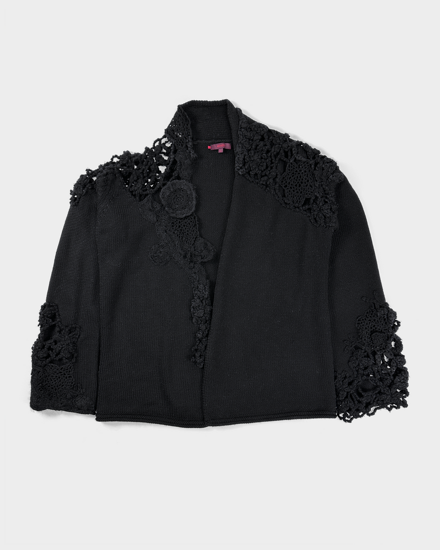 Kenzo Crochet Black Wool Cardigan 1990's