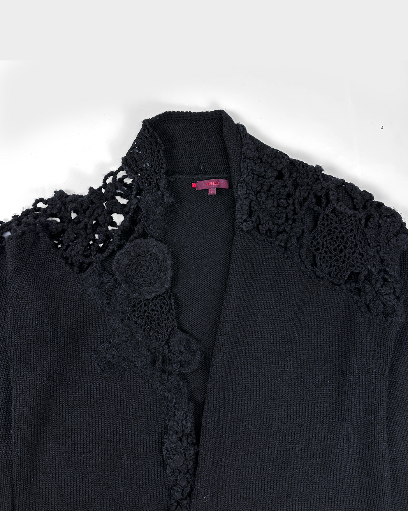 Kenzo Crochet Black Wool Cardigan 1990's