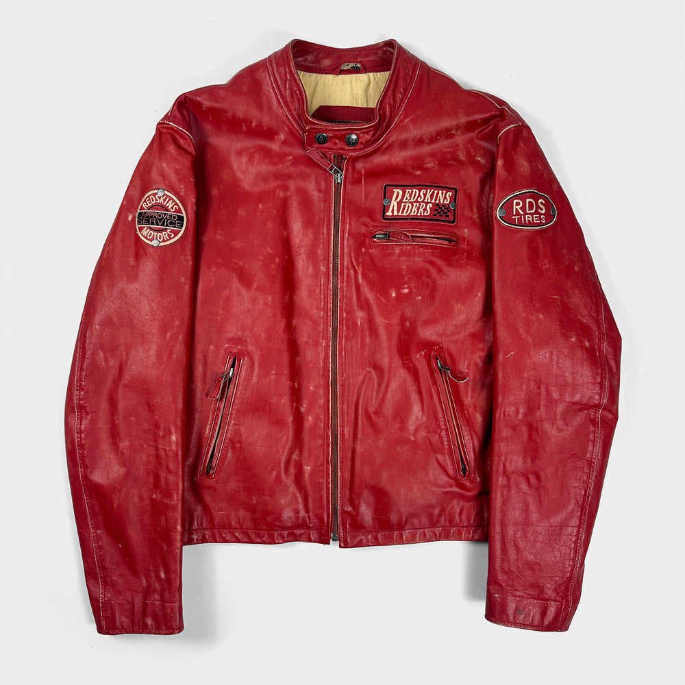 Redskins Red DIstressed Racing Leather Jacket 1990's