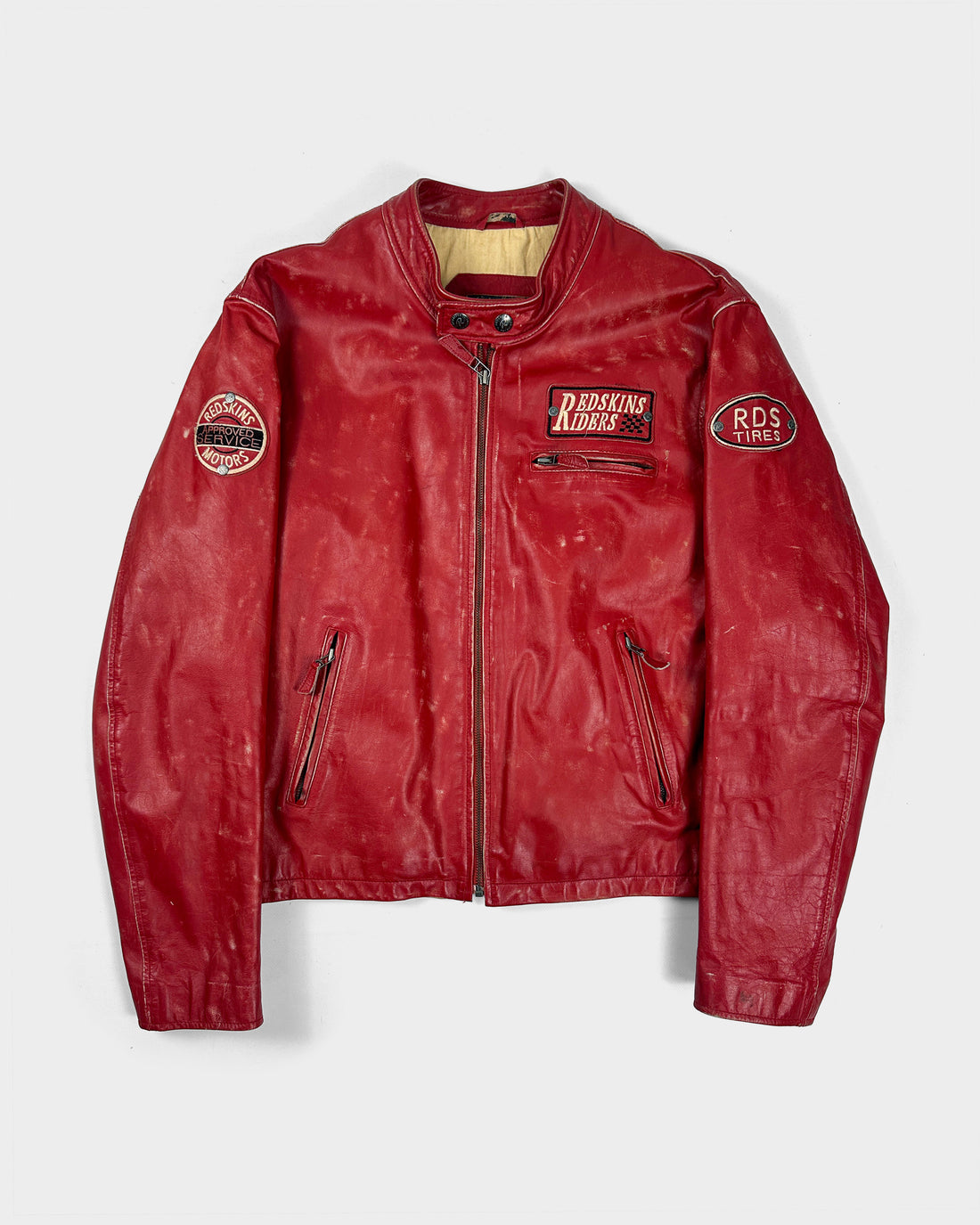 Redskins Red DIstressed Racing Leather Jacket 1990's