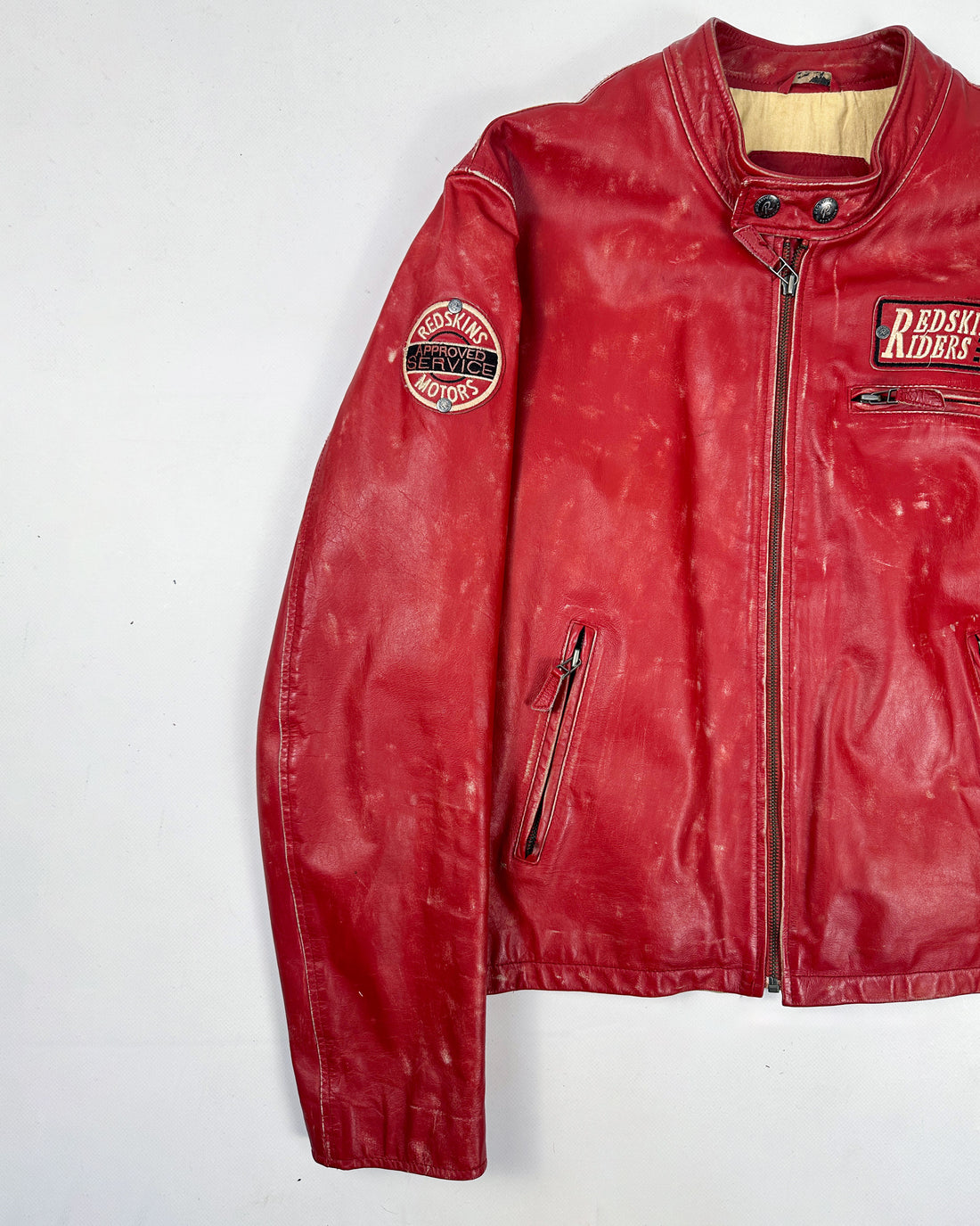 Redskins Red DIstressed Racing Leather Jacket 1990's