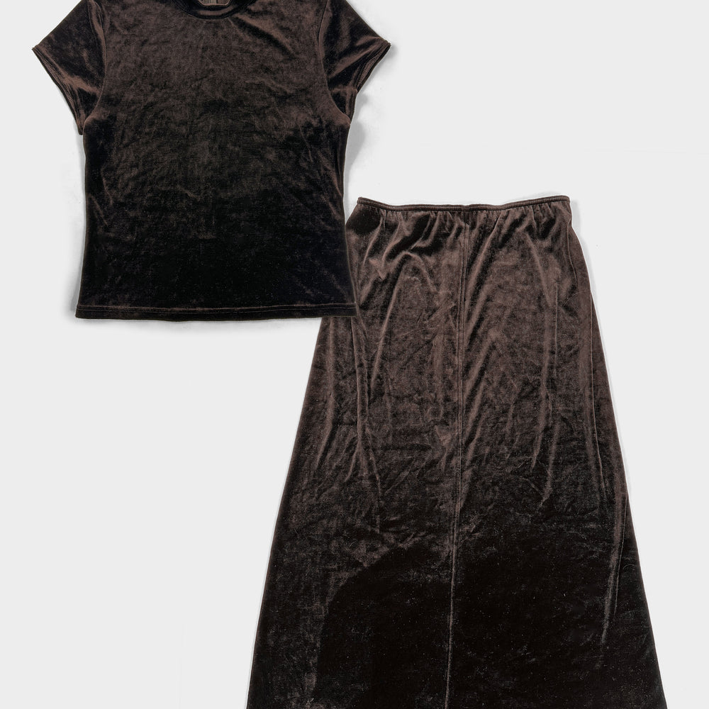 Hiroko Koshino Brown Velour Skirt + Top Set 1990's