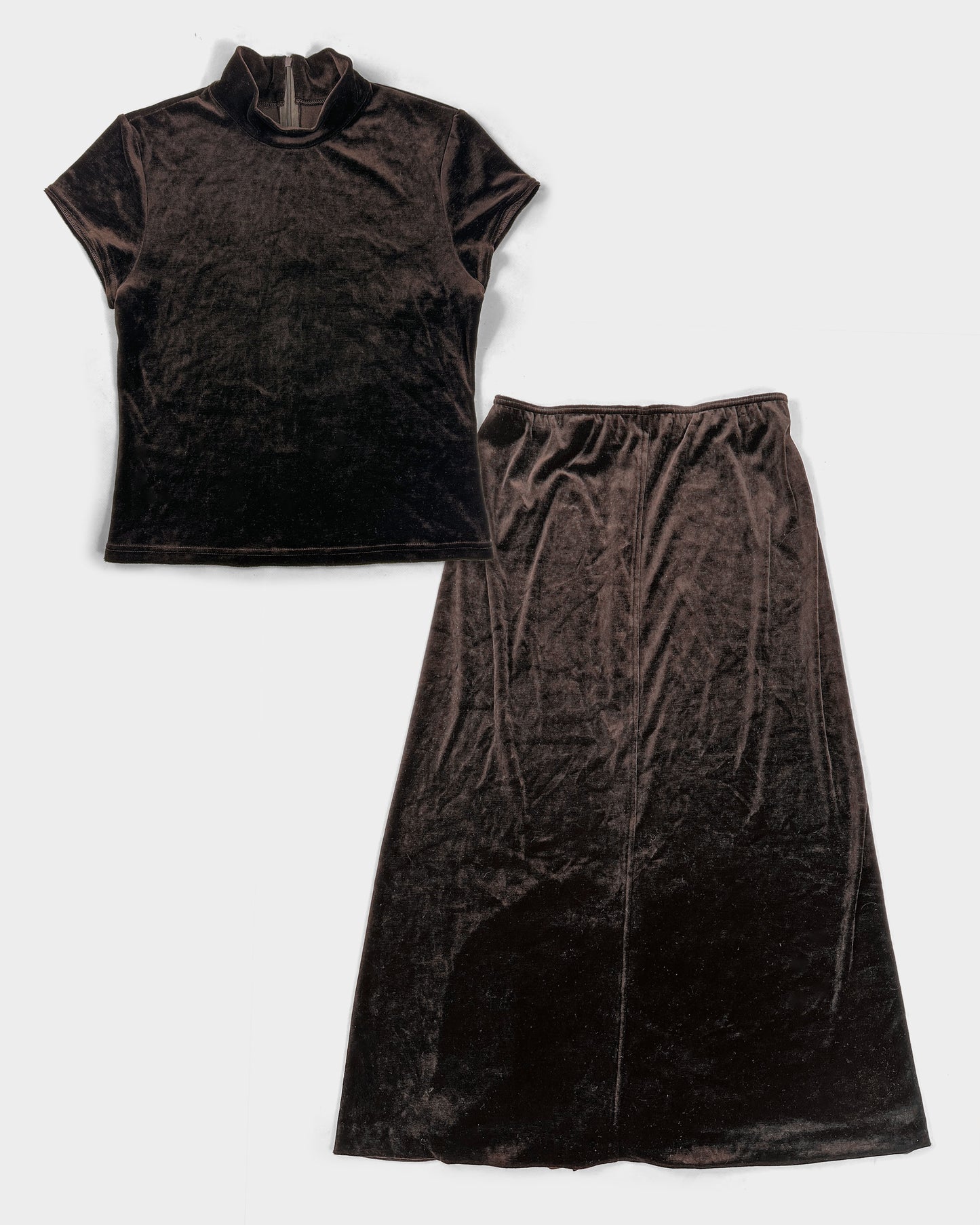 Hiroko Koshino Brown Velour Skirt + Top Set 1990's