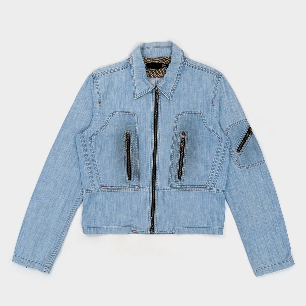 Roberto Cavalli Symmetrical Denim Zipped Jacket 1990's