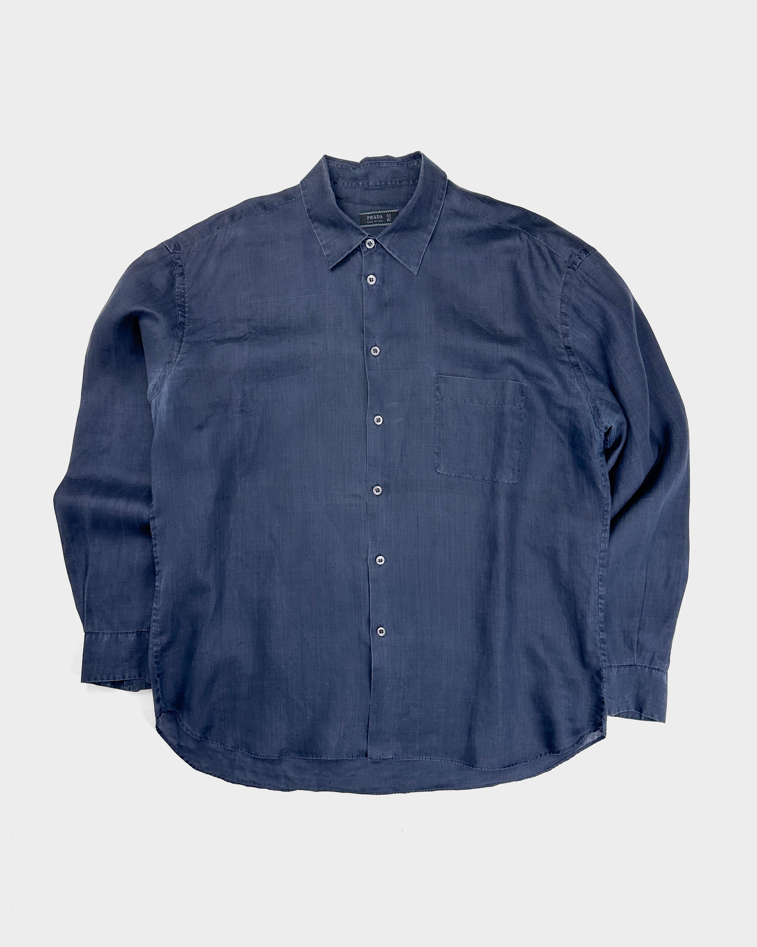 Prada Dark Blue Linen Shirt 1990's - Vintagetts