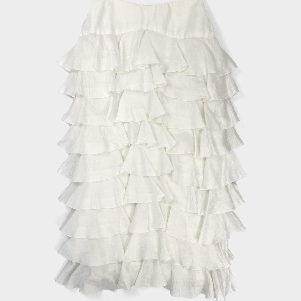 Amaya Arzuaga White Ruffled Skirt 2000's