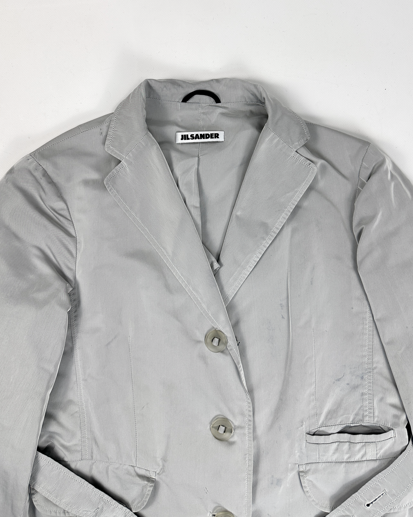 Jil Sander Pearl Grey Thin Silk + Polyester Coat 2000's
