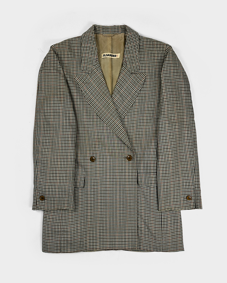 Jil Sander Checkered Cashmere + Silk Cross Blazer 1980's