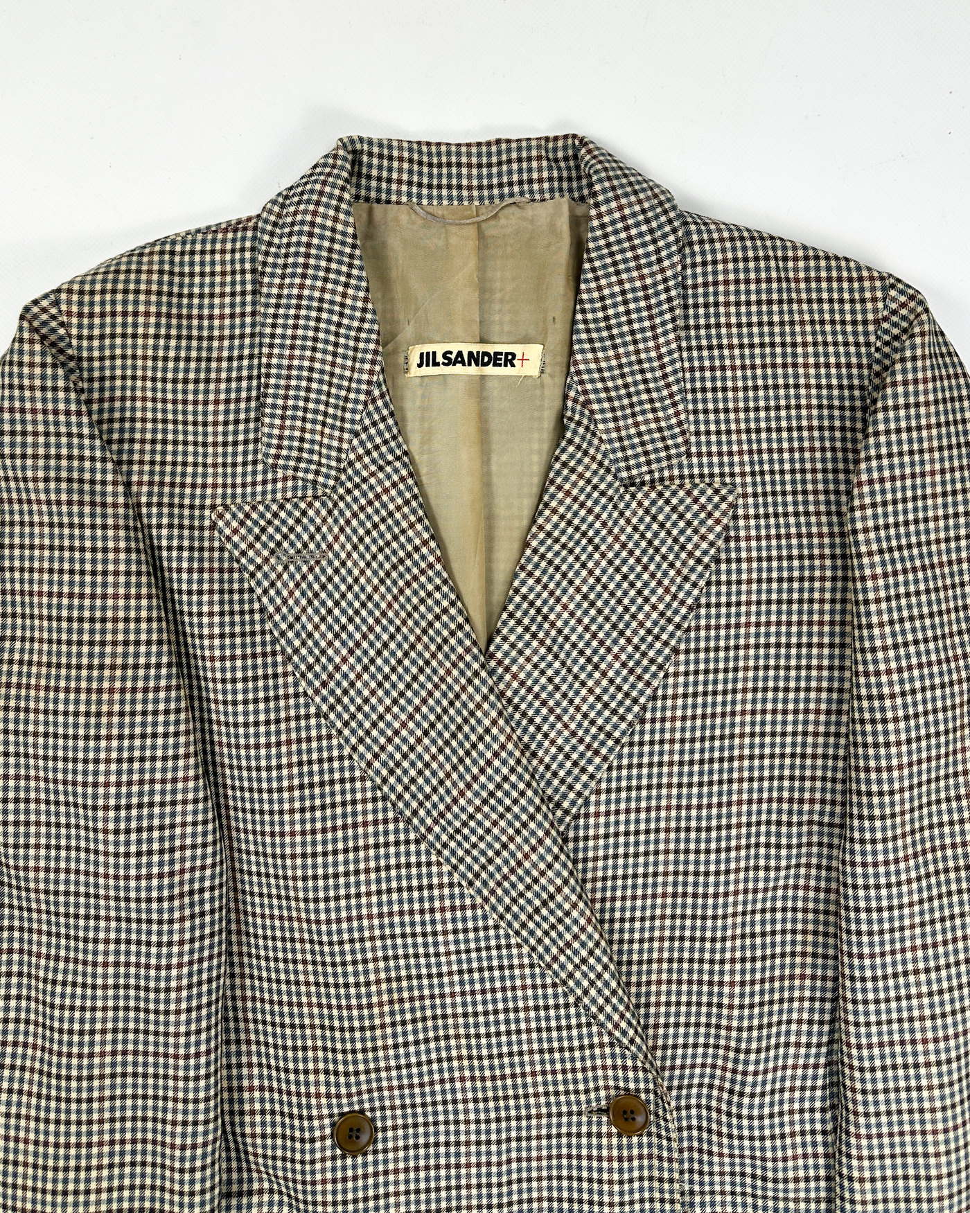 Jil Sander Checkered Cashmere + Silk Cross Blazer 1980's