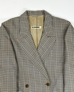 Jil Sander Checkered Cashmere + Silk Cross Blazer 1980's