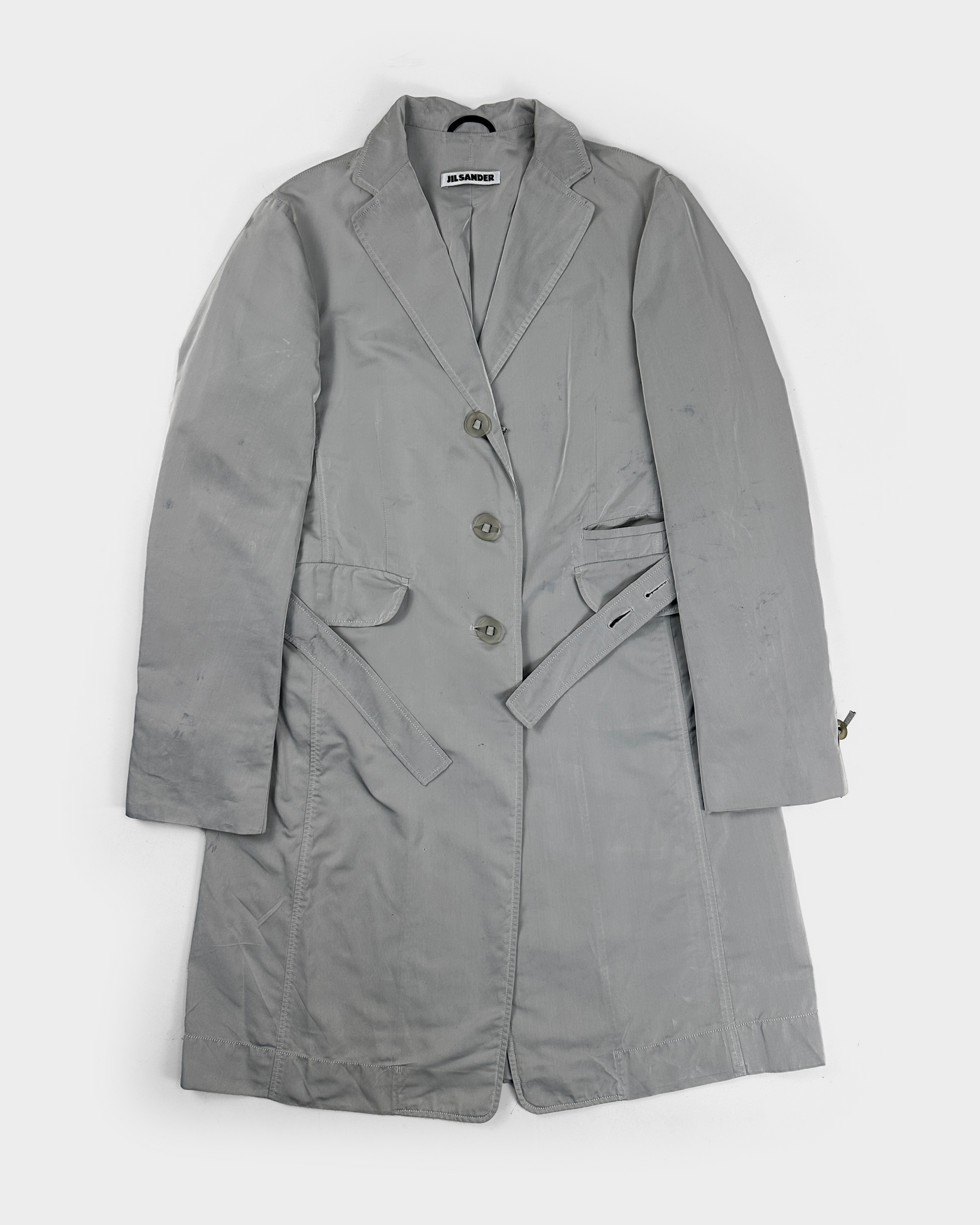 Jil Sander Pearl Grey Thin Silk + Polyester Coat 2000's