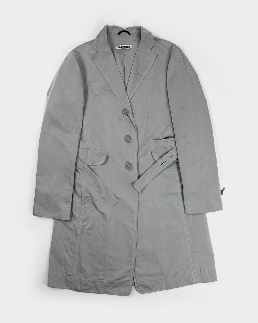 Jil Sander Pearl Grey Thin Silk + Polyester Coat 2000's
