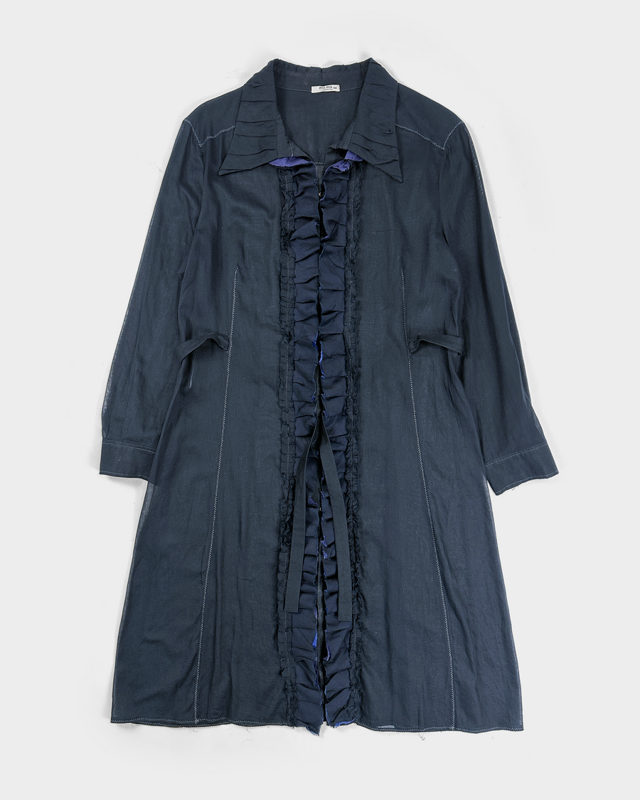 Miu Miu Black Translucid Thin Long Over-Shirt 2000's