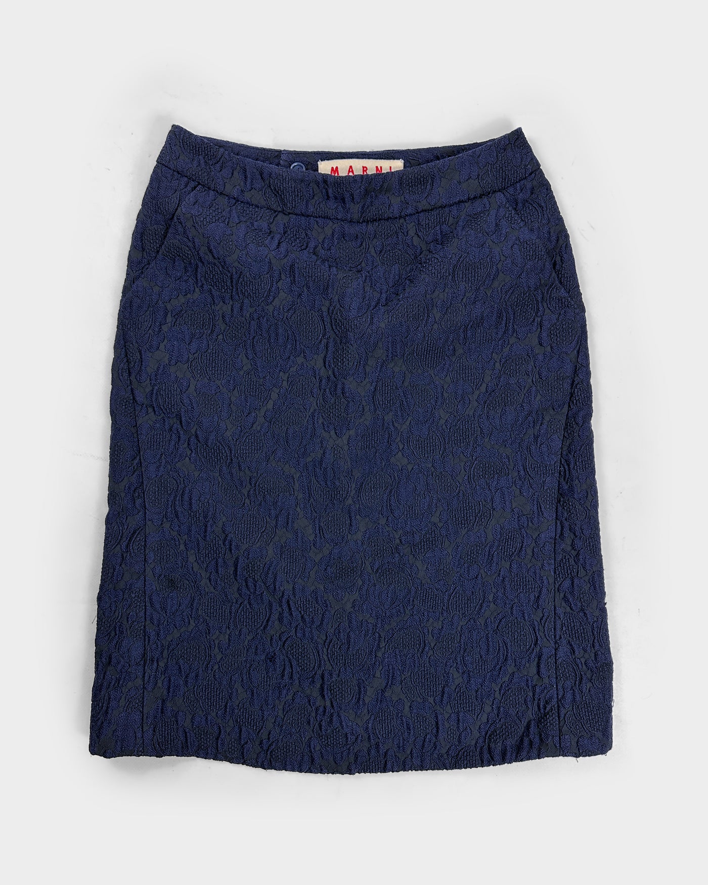 Marni Flower Embroidery Navy Blue Skirt 2000's