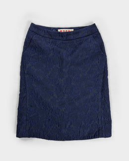 Marni Flower Embroidery Navy Blue Skirt 2000's