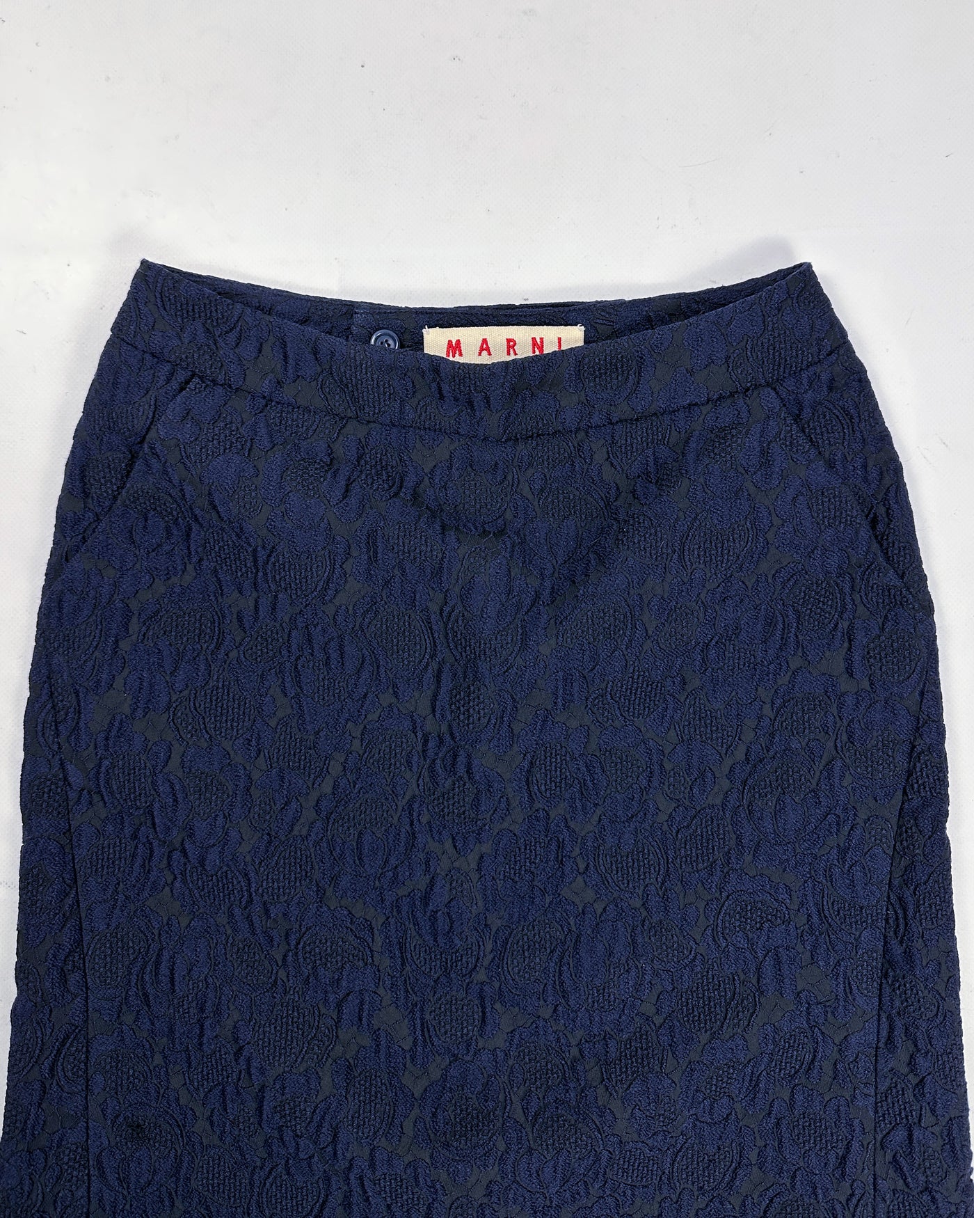 Marni Flower Embroidery Navy Blue Skirt 2000's