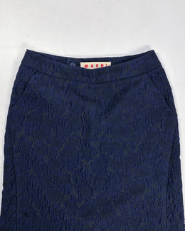 Marni Flower Embroidery Navy Blue Skirt 2000's