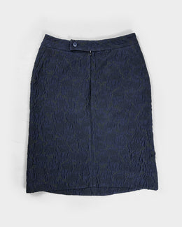 Marni Flower Embroidery Navy Blue Skirt 2000's