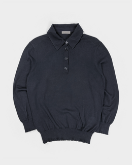 Bottega Veneta Black Wool Polo Shirt 2000's