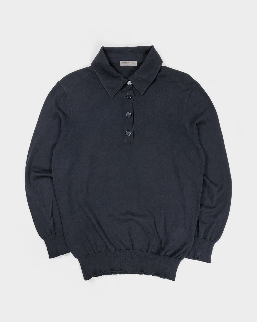 Bottega Veneta Black Wool Polo Shirt 2000's