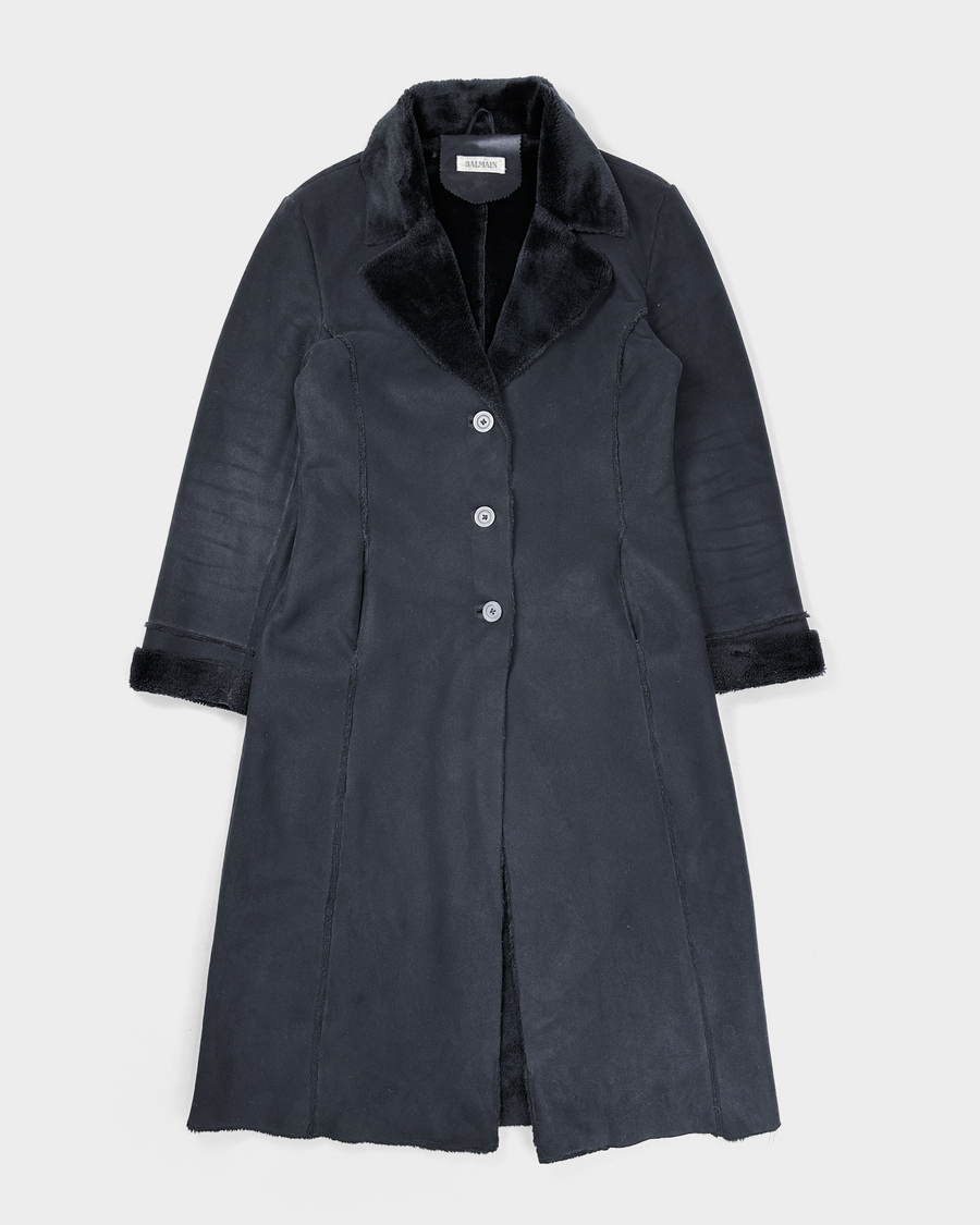 Balmain Black Long Coat Jacket 1990's