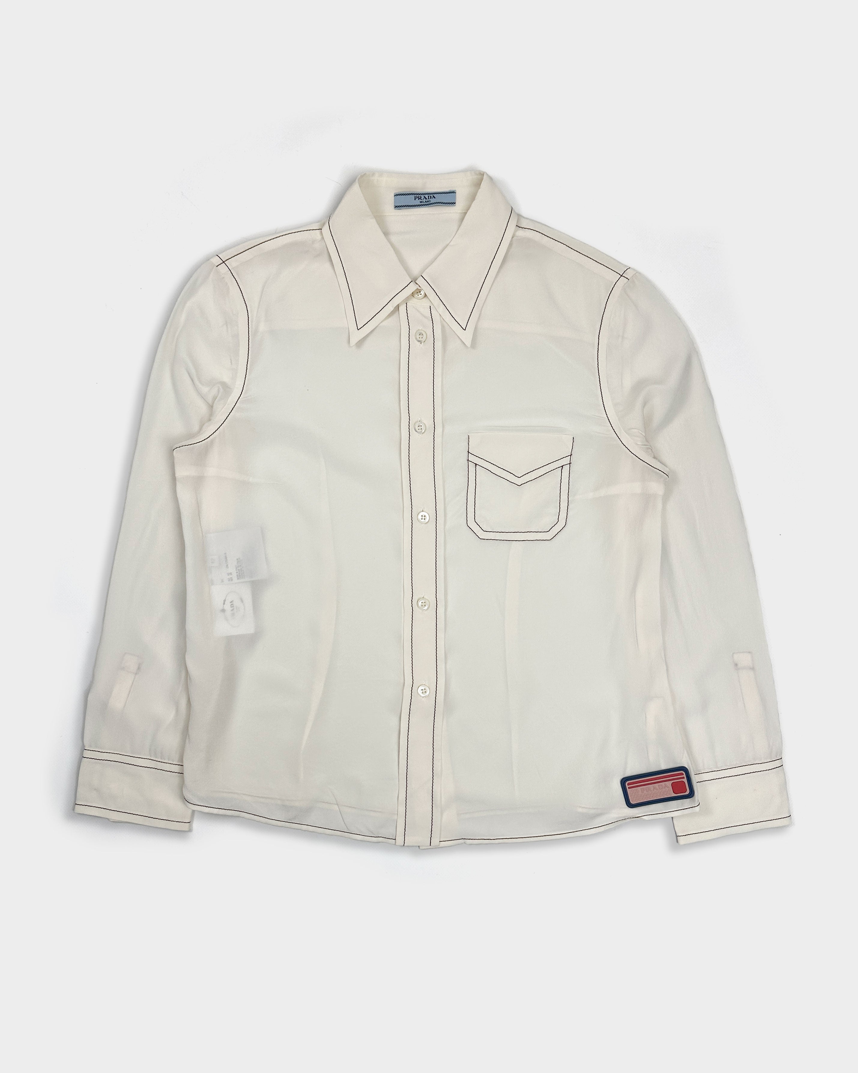Prada Off White Western Light Silk Shirt 2000 s Vintage TTS