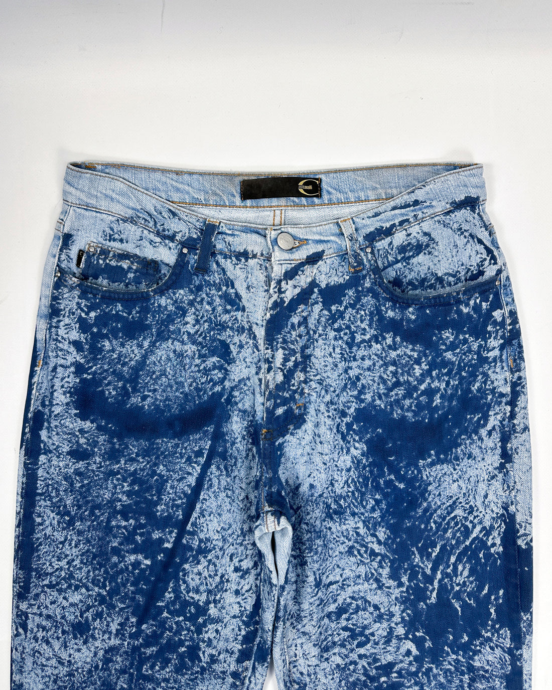 Roberto Cavalli Blue Splashed Denim Pants 2000's