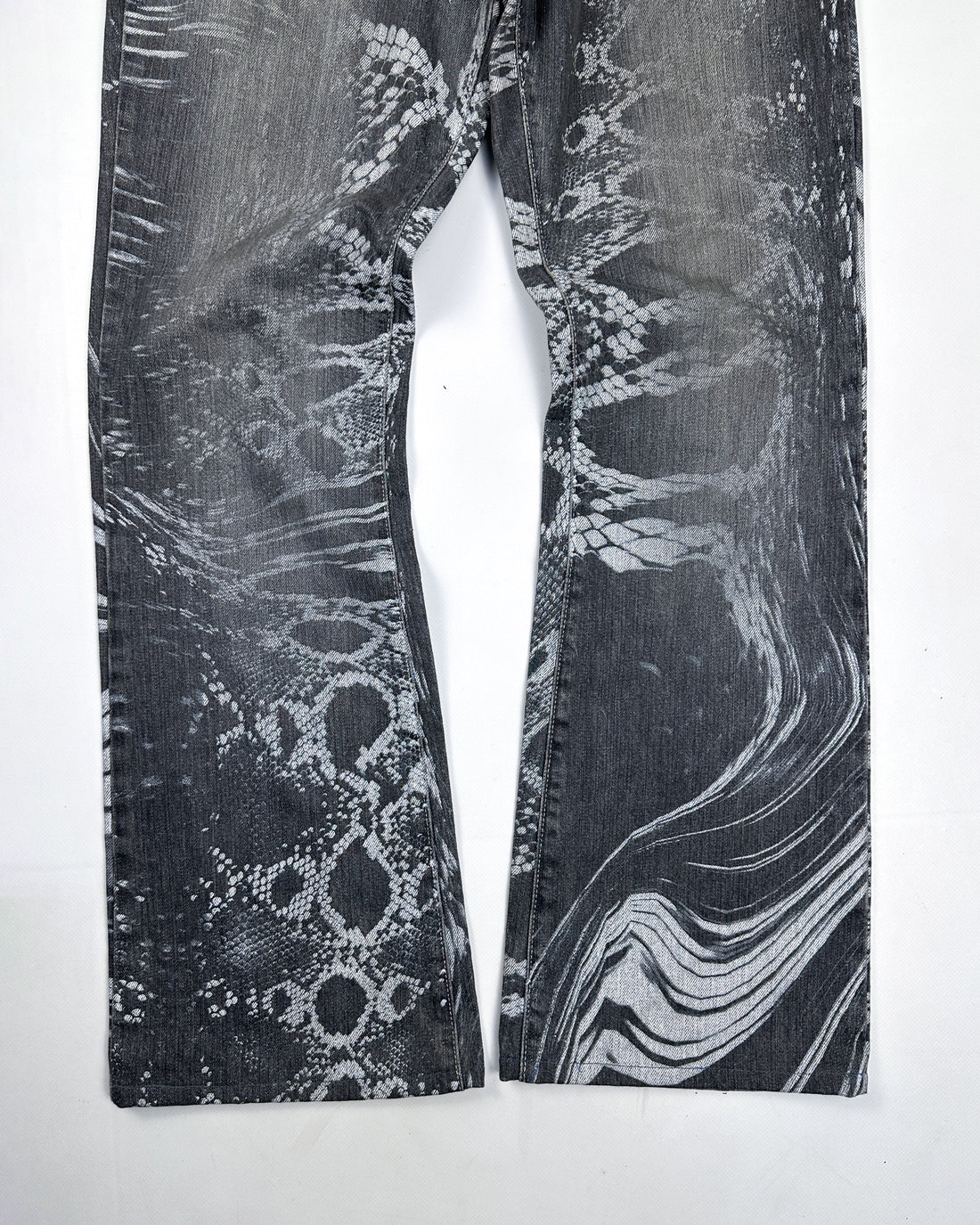 Roberto Cavalli Reptile Print Grey Denim Pants 2000's