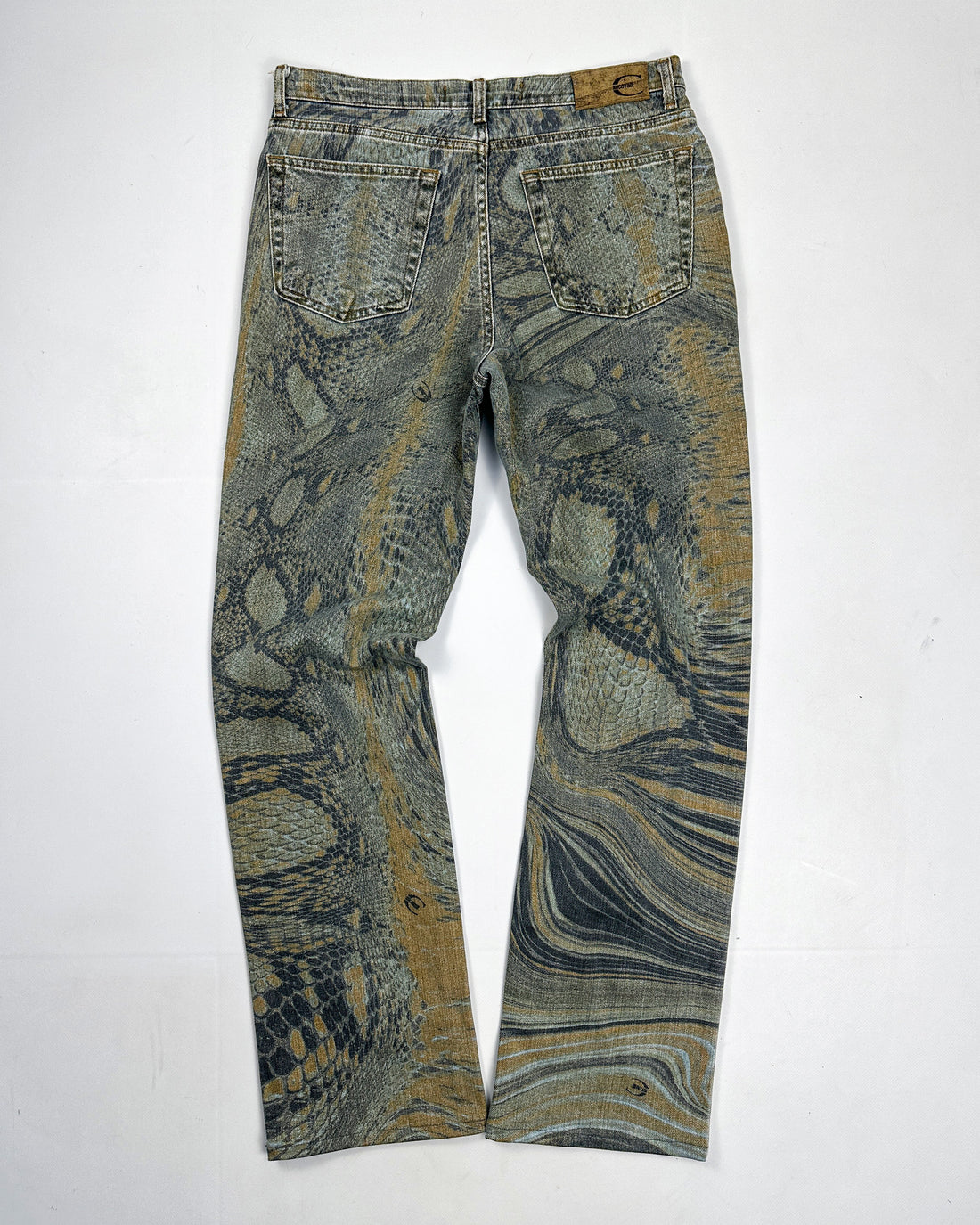Roberto Cavalli Reptile Print Blue Denim Pants 2000's