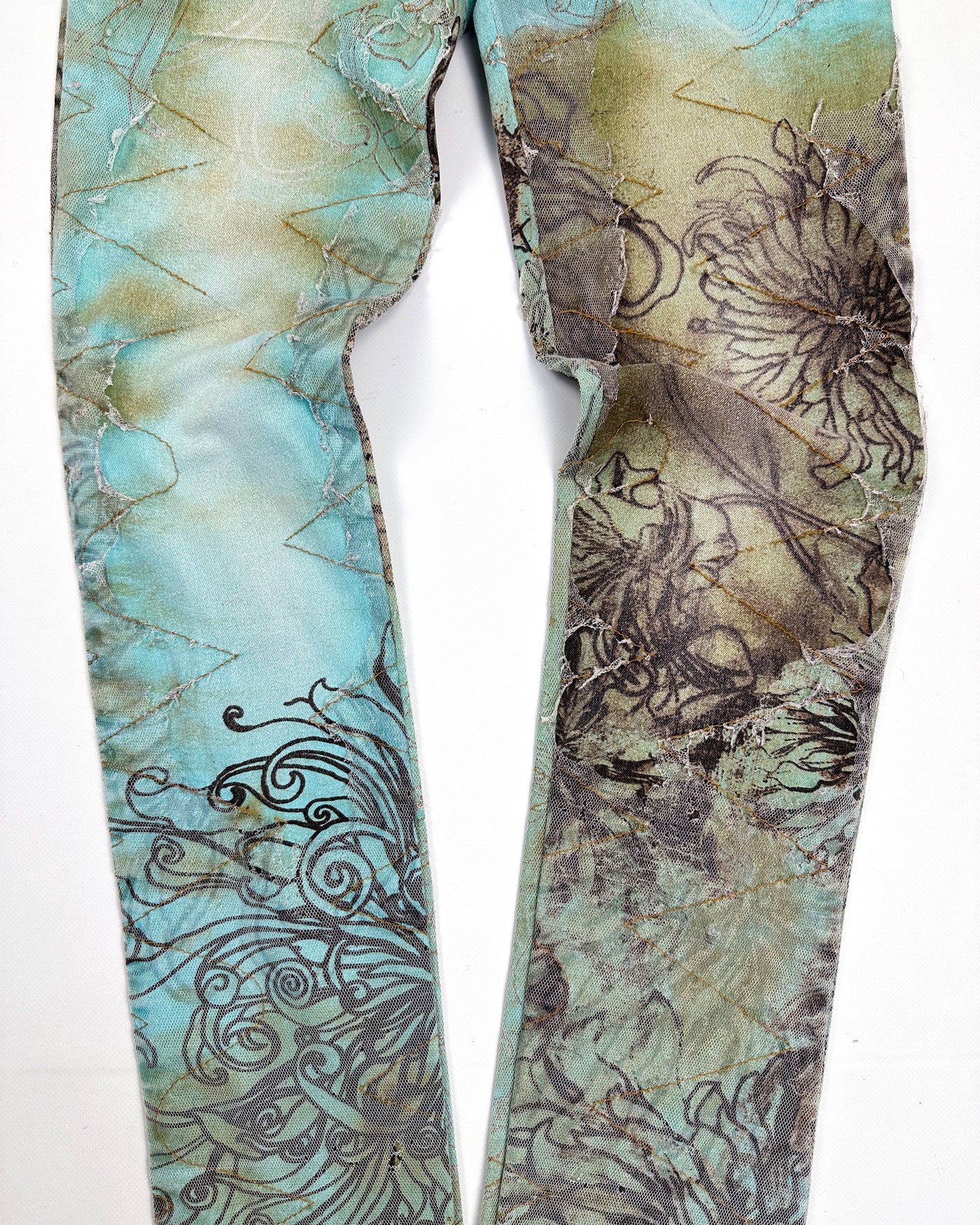 Roberto Cavalli Distressed 2-Layer Skinny Net Pants 2000's