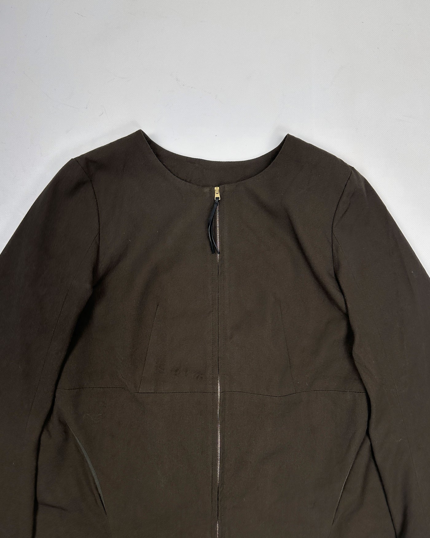 Marni Zipped Drak Brown Suede Texture Top 1990's