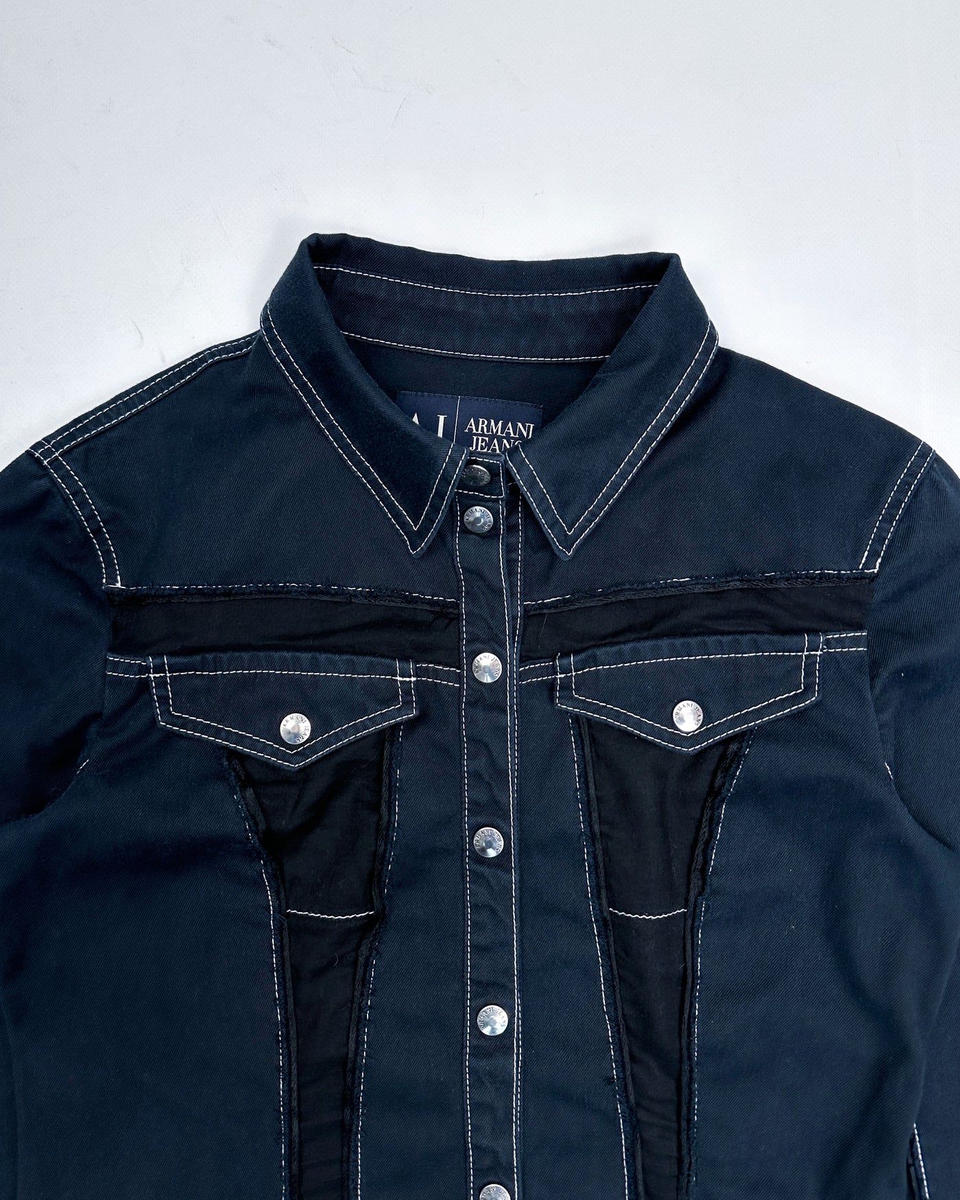 Armani Mesh Applications Dark Denim Jacket 2000's